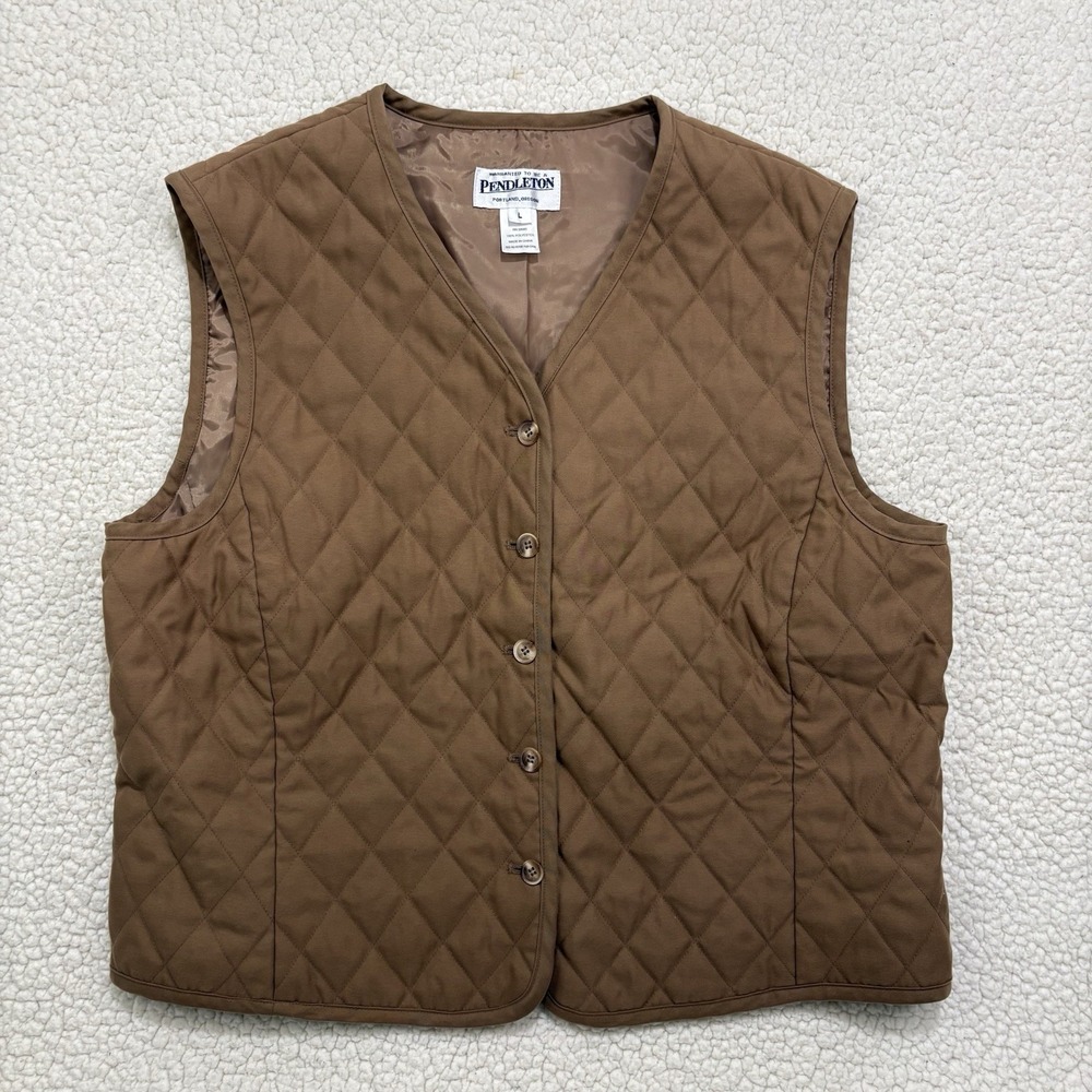 Vintage Pendleton Womens Quilted Vest Size L Brown Equestrian Western Button